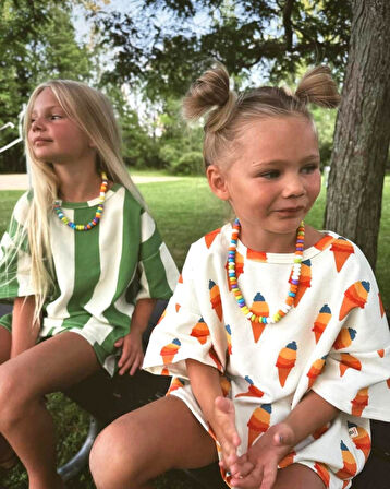 Dondurma Desenli Kız Çocuk Şortlu Takım