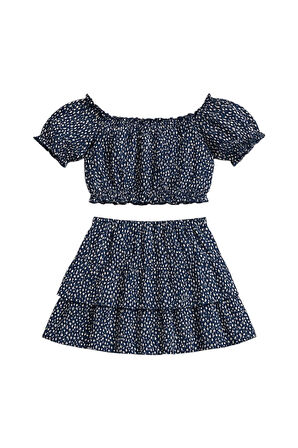 Kız Çocuk Şort Etekli Crop Takım