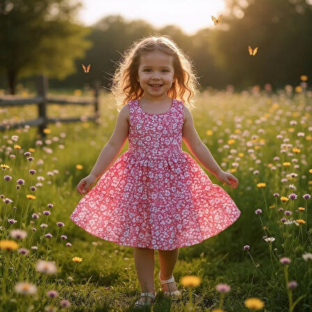 Çiçekli Kız Çocuk Elbise