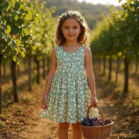 Çiçekli Kız Çocuk Elbise