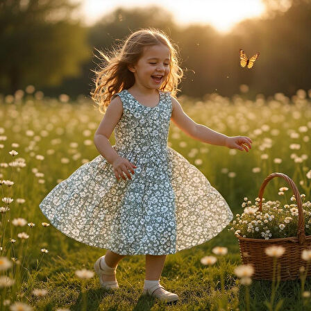 Çiçekli Kız Çocuk Elbise