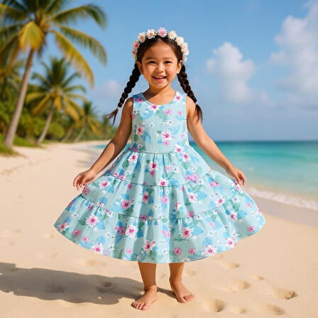 Çiçekli Kız Çocuk Elbise