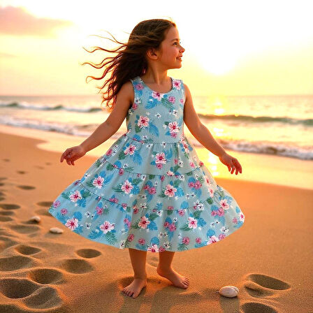 Çiçekli Kız Çocuk Elbise