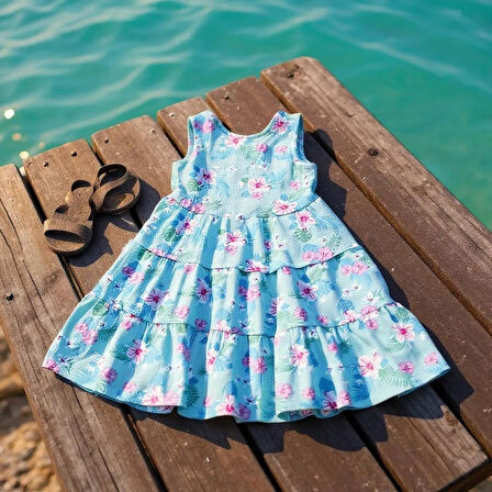 Çiçekli Kız Çocuk Elbise