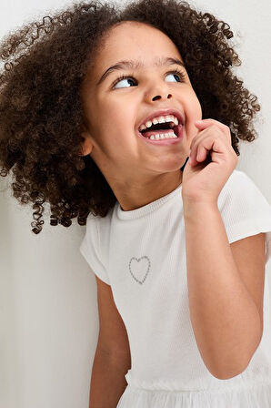 Önü Taşlı Tüllü Kız Çocuk Elbise