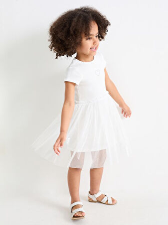 Önü Taşlı Tüllü Kız Çocuk Elbise