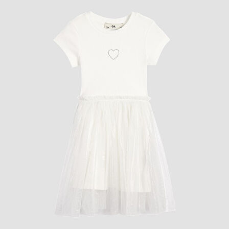 Önü Taşlı Tüllü Kız Çocuk Elbise