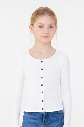 Önü Düğme Detaylı Kız Çocuk Bluz