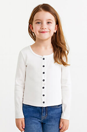 Önü Düğme Detaylı Kız Çocuk Bluz