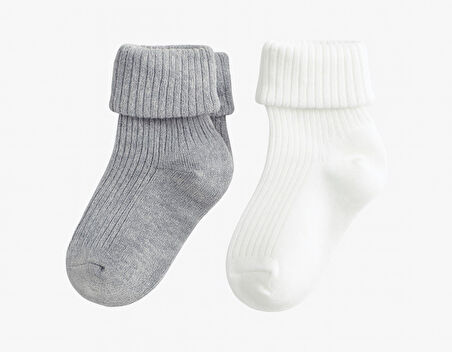 Düz Renk Pamuklu Bebek Çorap Set 2li