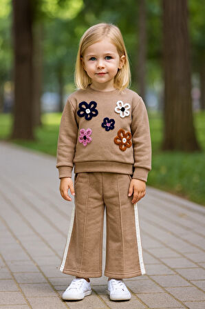 Çiçekli Kışlık Kız Çocuk İspanyol Paça Takım