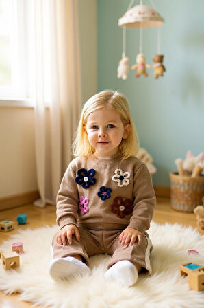 Çiçekli Kışlık Kız Çocuk İspanyol Paça Takım