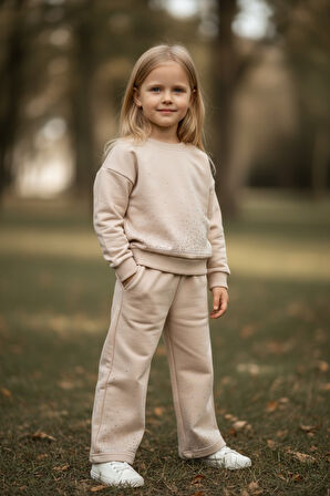 Taşlı Kışlık Kız Çocuk İspanyol Paça Takım