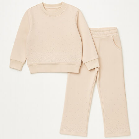 Taşlı Kışlık Kız Çocuk İspanyol Paça Takım