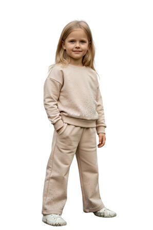 Taşlı Kışlık Kız Çocuk İspanyol Paça Takım