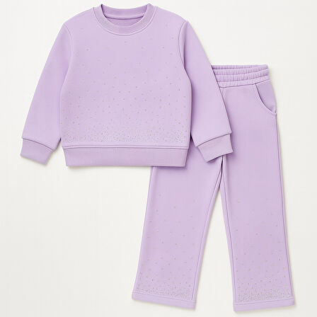 Taşlı Kışlık Kız Çocuk İspanyol Paça Takım