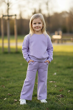 Taşlı Kışlık Kız Çocuk İspanyol Paça Takım