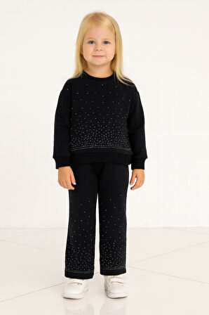 Taşlı Kışlık Kız Çocuk İspanyol Paça Takım