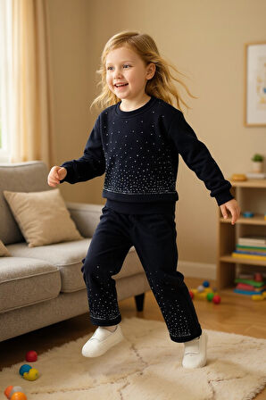 Taşlı Kışlık Kız Çocuk İspanyol Paça Takım