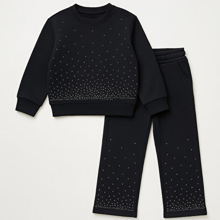 Taşlı Kışlık Kız Çocuk İspanyol Paça Takım