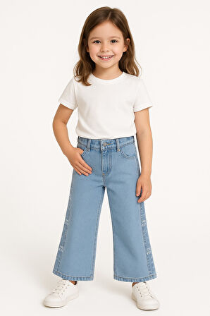 Taşlı İspanyol Paça Kız Çocuk Kot Pantolon