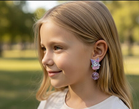 Kuromi Deliksiz Kıstırmalı Çocuk Küpe