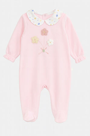 Çiçekli Kadife Kız Bebek Tulum