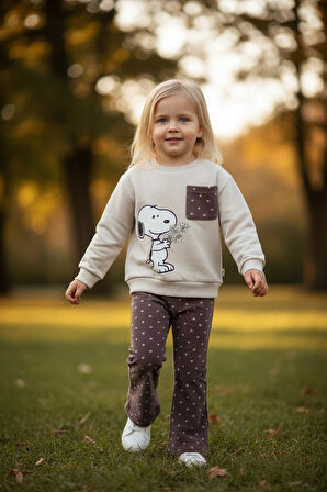 Çiçekli Kadife Taytlı Kışlık Çocuk Taytlı Takım