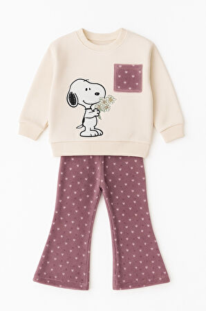 Çiçekli Kadife Taytlı Kışlık Çocuk Taytlı Takım