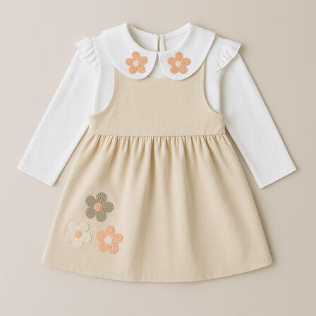 Çiçek Nakışlı Kız Çocuk Elbise