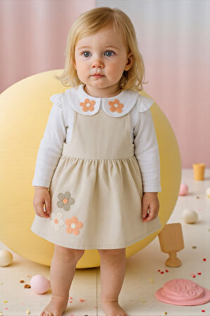 Çiçek Nakışlı Kız Çocuk Elbise