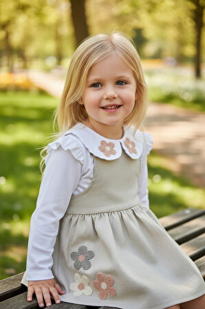 Çiçek Nakışlı Kız Çocuk Elbise