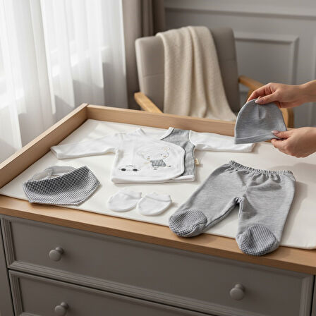 Ayıcık Nakışlı Erkek Bebek Zıbın Takımı