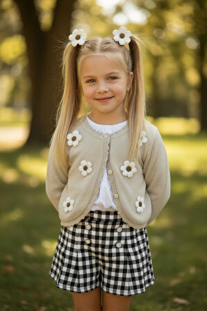 Çiçekli Hırkalı Şort Etekli Kız Çocuk Takım