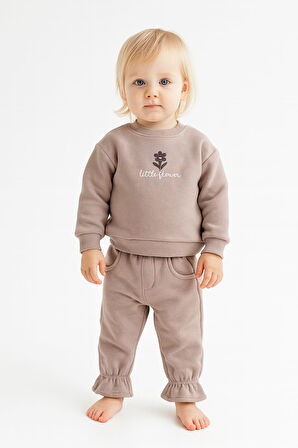 Çiçekli Montlu Kız Çocuk Kışlık Takım