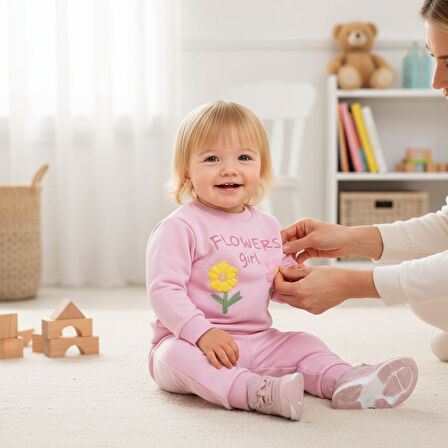 Çiçek Nakışlı Kız Bebek Kışlık Takım