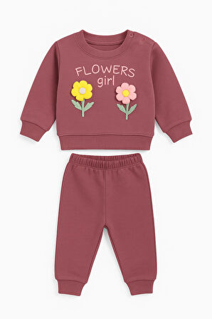 Çiçek Nakışlı Kız Bebek Kışlık Takım