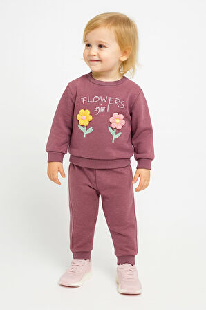 Çiçek Nakışlı Kız Bebek Kışlık Takım