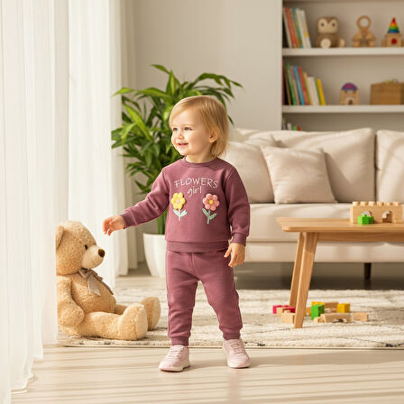 Çiçek Nakışlı Kız Bebek Kışlık Takım