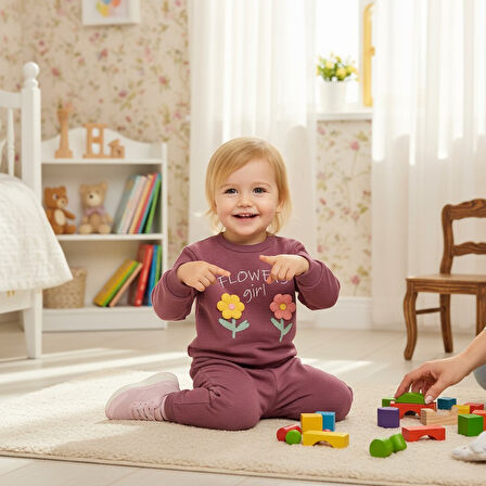 Çiçek Nakışlı Kız Bebek Kışlık Takım