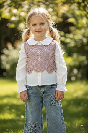 Triko Süveterli Kız Çocuk Kot Pantolonlu Takım