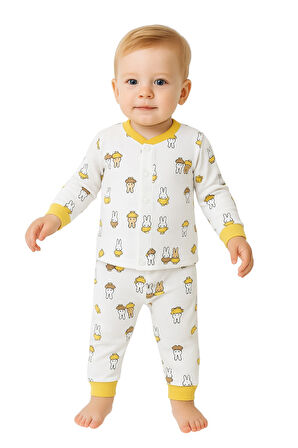 Tavşan Desenli Önü Çıtçıtlı Bebek Pijama Takım