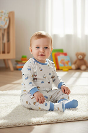 Tavşan Desenli Erkek Bebek Pijama Takım