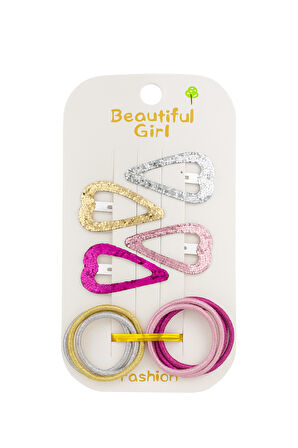 Kalp Desenli Simli Kız Çocuk Toka Set 12 Adet