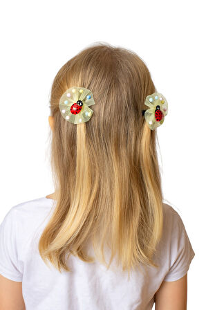 İçi Ponponlu Uğur Böcekli Kız Çocuk Lastikli Toka 2li