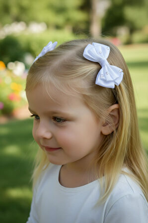 Taşlı Fiyonklu Kız Çocuk Okul Tokası 2li