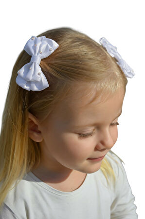 Taşlı Fiyonklu Kız Çocuk Okul Tokası 2li