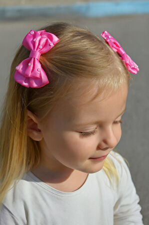 Taşlı Fiyonklu Kız Çocuk Okul Tokası 2li