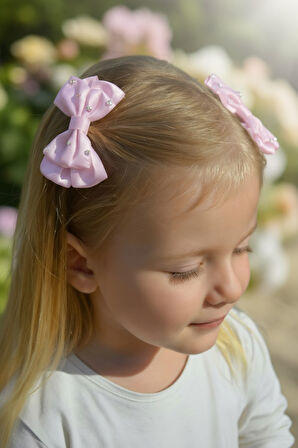 Taşlı Fiyonklu Kız Çocuk Okul Tokası 2li