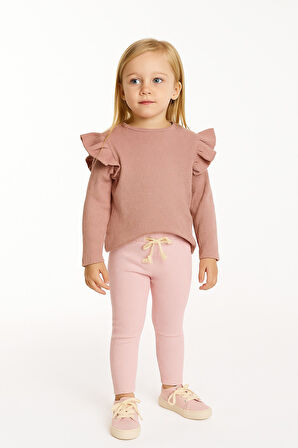 Omuzu Fırfırlı Kız Çocuk Taytlı Takım